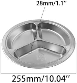 Round Divided Plate for Adults Camping BBQ and Durable 304 Steel Dinner Trays