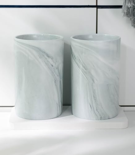 Kelake Ceramic Tumbler Cup Gray Marble Bathroom Holder