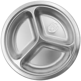Round Divided Plate for Adults Camping BBQ and Durable 304 Steel Dinner Trays