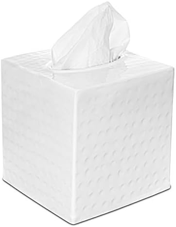 Hand-Hammered White Tissue Box Cover for Bathroom or Home
