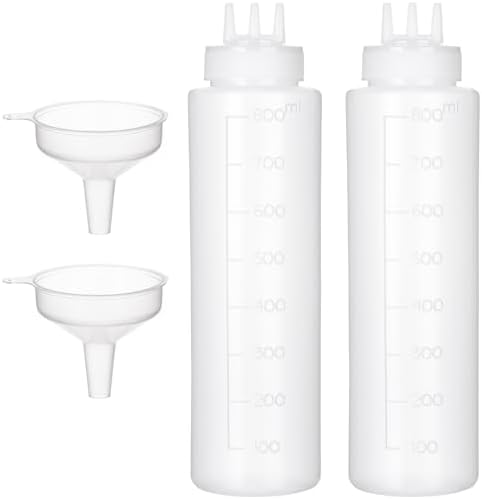 Two-Pack 3-Hole Squeeze Bottles with 2 Funnels