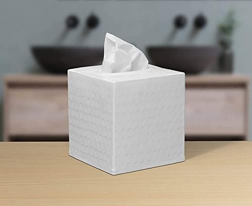 Hand-Hammered White Tissue Box Cover for Bathroom or Home
