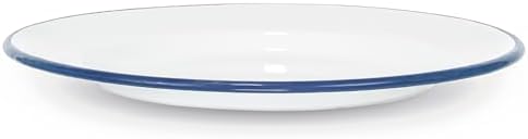 Red Co Set of 4 Enamelware Metal Classic 10 Round Dinner Plate Solid WhiteNavy Blue Rim