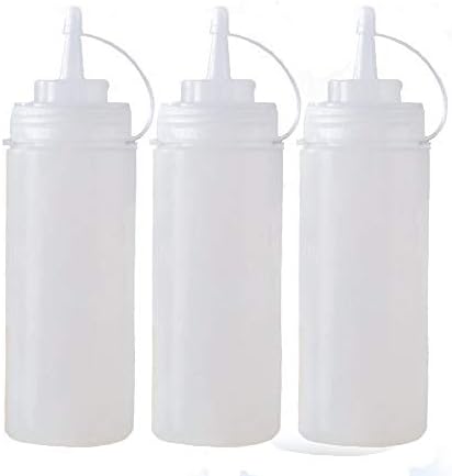 3-pack plastic condiment squeeze bottles with tip caps
