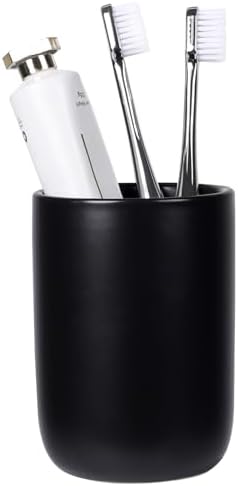 BosilunLife Ceramic Toothbrush Holder - 12oz Black Tumbler Cup - Reusable Oral Care Accessory