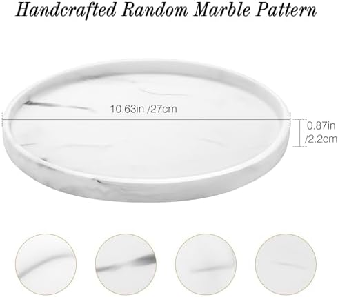 Luxspire Round Vanity Tray - Marble texture waterproof multi-functional elegant home decor