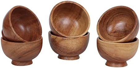 Hand-Crafted Acacia Small Wooden Bowls 4oz Set
