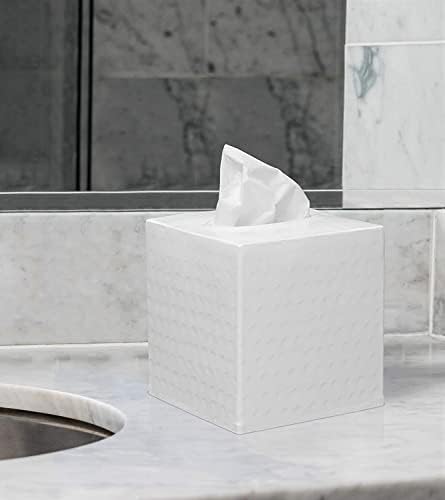 Hand-Hammered White Tissue Box Cover for Bathroom or Home