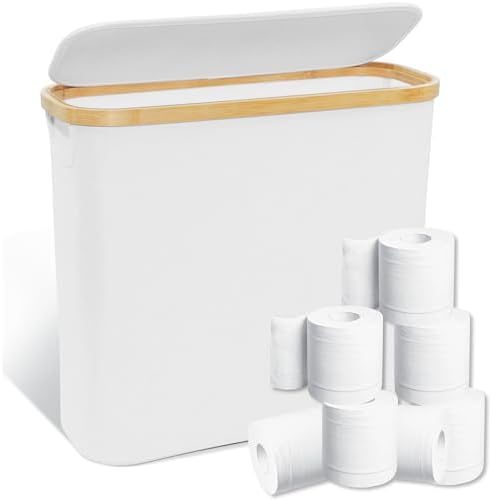 HoomTop White Toilet Paper Storage Basket with Lid