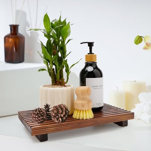 Farmhouse Inspired Wood Bath Counter Tray Multi-Functional Storage Decor for Bathroom Kitchen