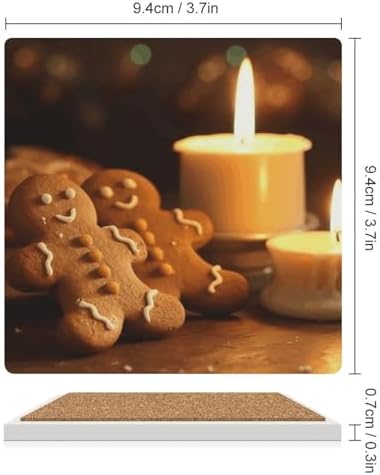 Candles and Gingerbread Men Ceramic Coasters Set of 4