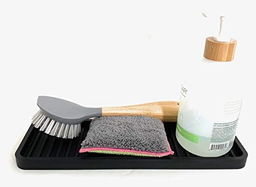 Premium Silicone Kitchen Sink Organizer tray 12x4 inch Black Durable Easy to Clean