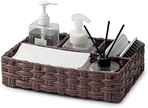 AMTOTAM Multi-Use Hand Woven Plastic Wicker Basket for Bathroom Storage Rustic Farmhouse Design Includes Divider