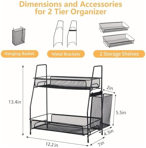 Bathroom Organizer with Basket - 2-Tier Counter Storage
