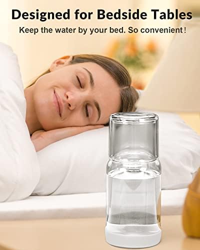 Ergonomic Nightstand Glass Carafe with Silicone Coaster 18oz Water Mouthwash Dispenser