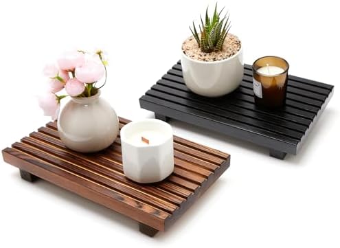 Farmhouse Inspired Wood Bath Counter Tray Multi-Functional Storage Decor for Bathroom Kitchen
