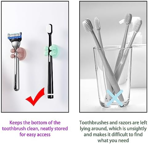 2-Piece Silicone Toothbrush Holders - Multi-Functional Wall Mounted Hooks for Kitchen Bathroom Living Room Office Use
