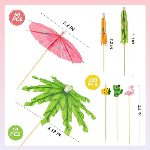 Bzybyy 160-Piece Umbrella Cocktail Picks for Luau Tropical Hawaiian Party Decorations and Thematic Events