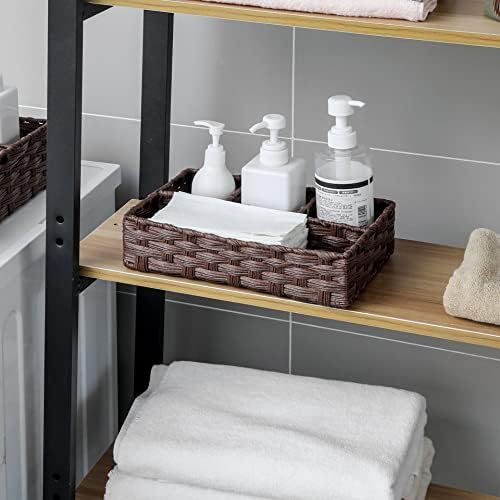 AMTOTAM Multi-Use Hand Woven Plastic Wicker Basket for Bathroom Storage Rustic Farmhouse Design Includes Divider