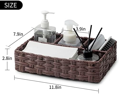 AMTOTAM Multi-Use Hand Woven Plastic Wicker Basket for Bathroom Storage Rustic Farmhouse Design Includes Divider