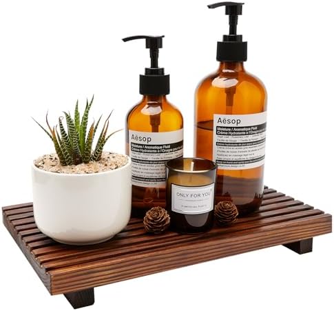 Farmhouse Inspired Wood Bath Counter Tray Multi-Functional Storage Decor for Bathroom Kitchen
