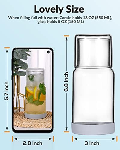 Ergonomic Nightstand Glass Carafe with Silicone Coaster 18oz Water Mouthwash Dispenser