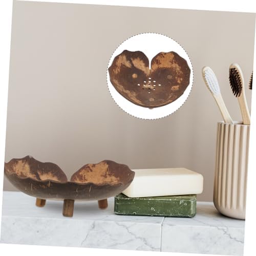 Healifty Coconut Shell Soap Dish Holder for Bathroom and Kitchen