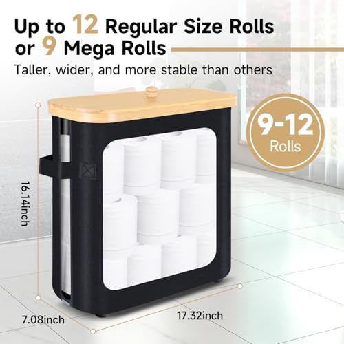 Sicamin Toilet Paper Storage Basket with Lid Handle Black