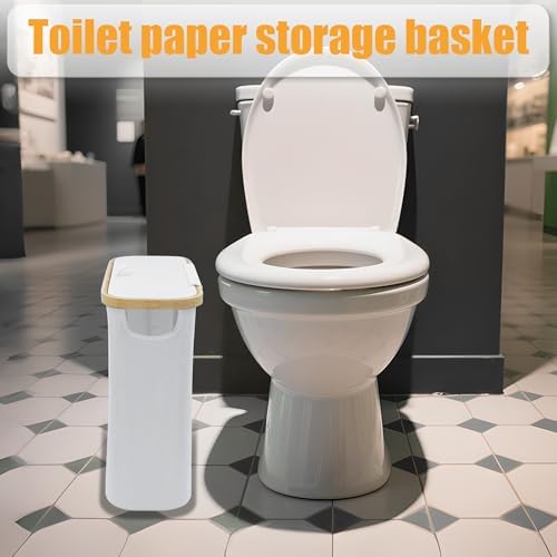 HoomTop White Toilet Paper Storage Basket with Lid