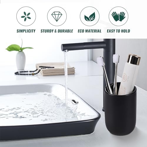 BosilunLife Ceramic Toothbrush Holder - 12oz Black Tumbler Cup - Reusable Oral Care Accessory