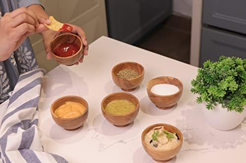 Hand-Crafted Acacia Small Wooden Bowls 4oz Set