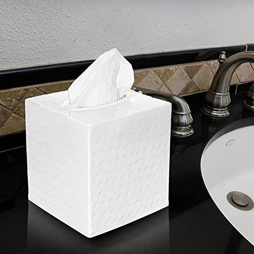Hand-Hammered White Tissue Box Cover for Bathroom or Home