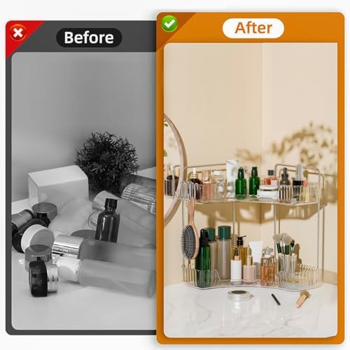 2 Tier Corner Bathroom Organizer with Hooks and Trays 1