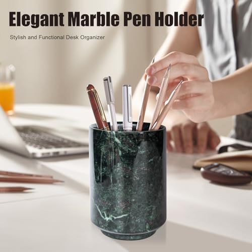 Genaetyg - Natural Pen Holder Desktop Organizer with Green Marble Jade Elegance