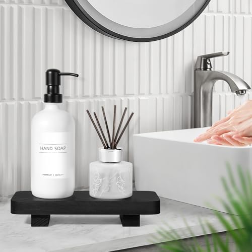 Kasunting Bathroom Counter Decor - Black Wood Tray Pedestal Stand for Sink Vanity Bathroom