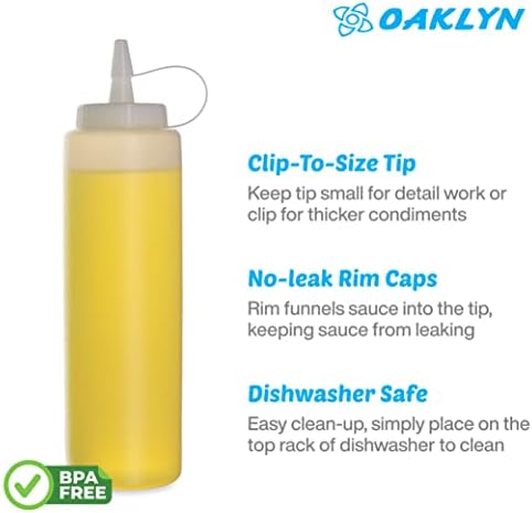 Oaklyn 16oz Squeeze Bottles Set - BPA-Free Condiment Sauce Bottles for Easy Use