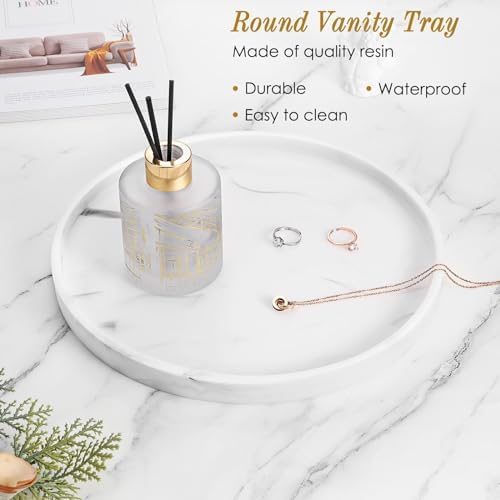 Luxspire Round Vanity Tray - Marble texture waterproof multi-functional elegant home decor