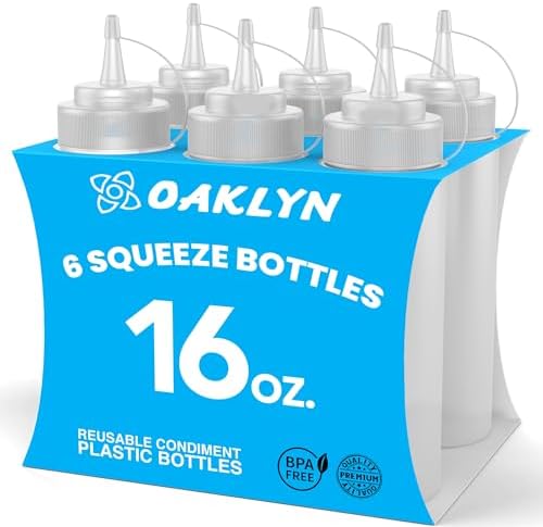 Oaklyn 16oz Squeeze Bottles Set - BPA-Free Condiment Sauce Bottles for Easy Use