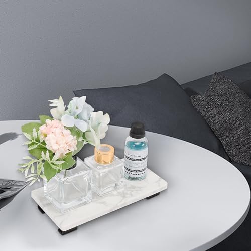 Winmien Luxury Marble Bath Vanity Tray Black Rectangles 8x4x1 inches
