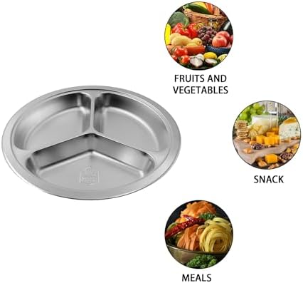 Round Divided Plate for Adults Camping BBQ and Durable 304 Steel Dinner Trays
