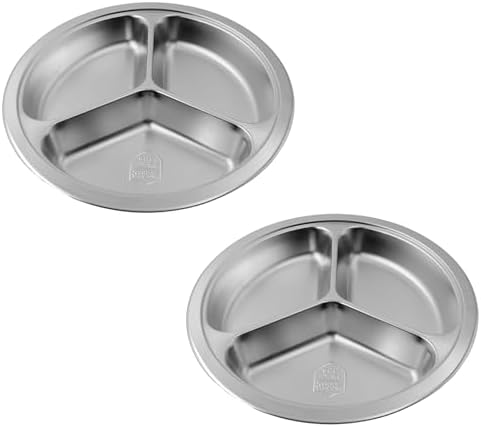 Round Divided Plate for Adults Camping BBQ and Durable 304 Steel Dinner Trays