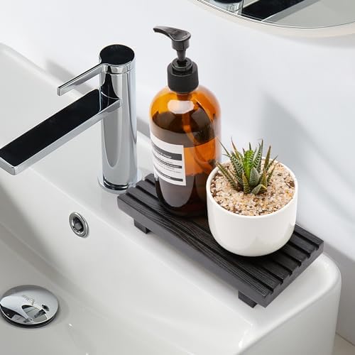 Bathroom Counter Organizer Stylish Wood Pedestal Tray