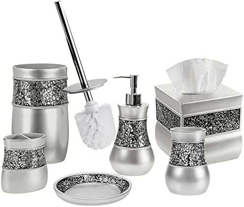 Crackled Glass Toilet Brush Set - Rust-Resistant Durable