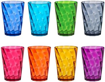 8-Piece Plastic Reusable Drinking Glasses in Jewel Tone Colors by US Acrylic
