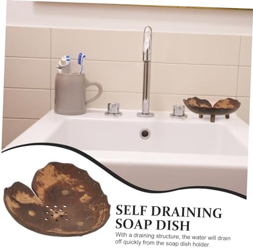 Healifty Coconut Shell Soap Dish Holder for Bathroom and Kitchen