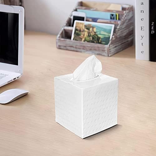 Hand-Hammered White Tissue Box Cover for Bathroom or Home