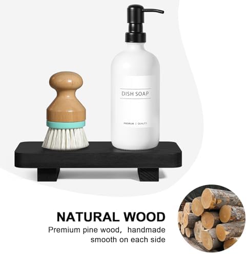 Kasunting Bathroom Counter Decor - Black Wood Tray Pedestal Stand for Sink Vanity Bathroom
