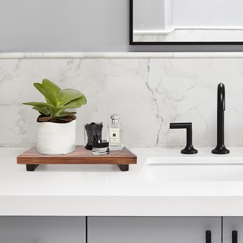 Farmhouse Inspired Wood Bath Counter Tray Multi-Functional Storage Decor for Bathroom Kitchen