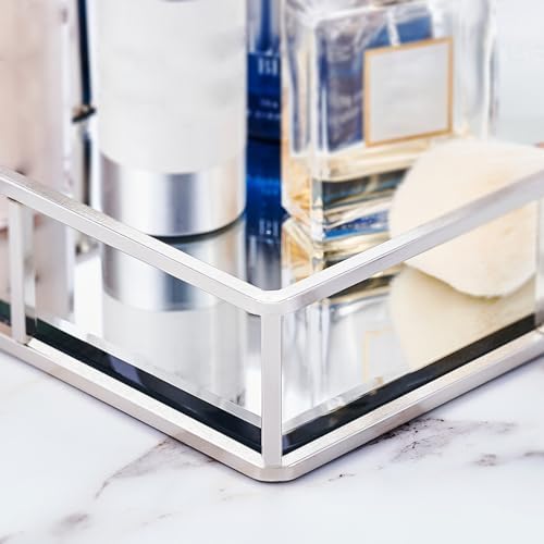 Silver Mirrored Vanity Tray Organizer for Bathroom