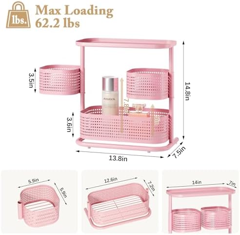 KINGRACK 3 Tier Rotating Bathroom Organizer with Non-Slip Feet